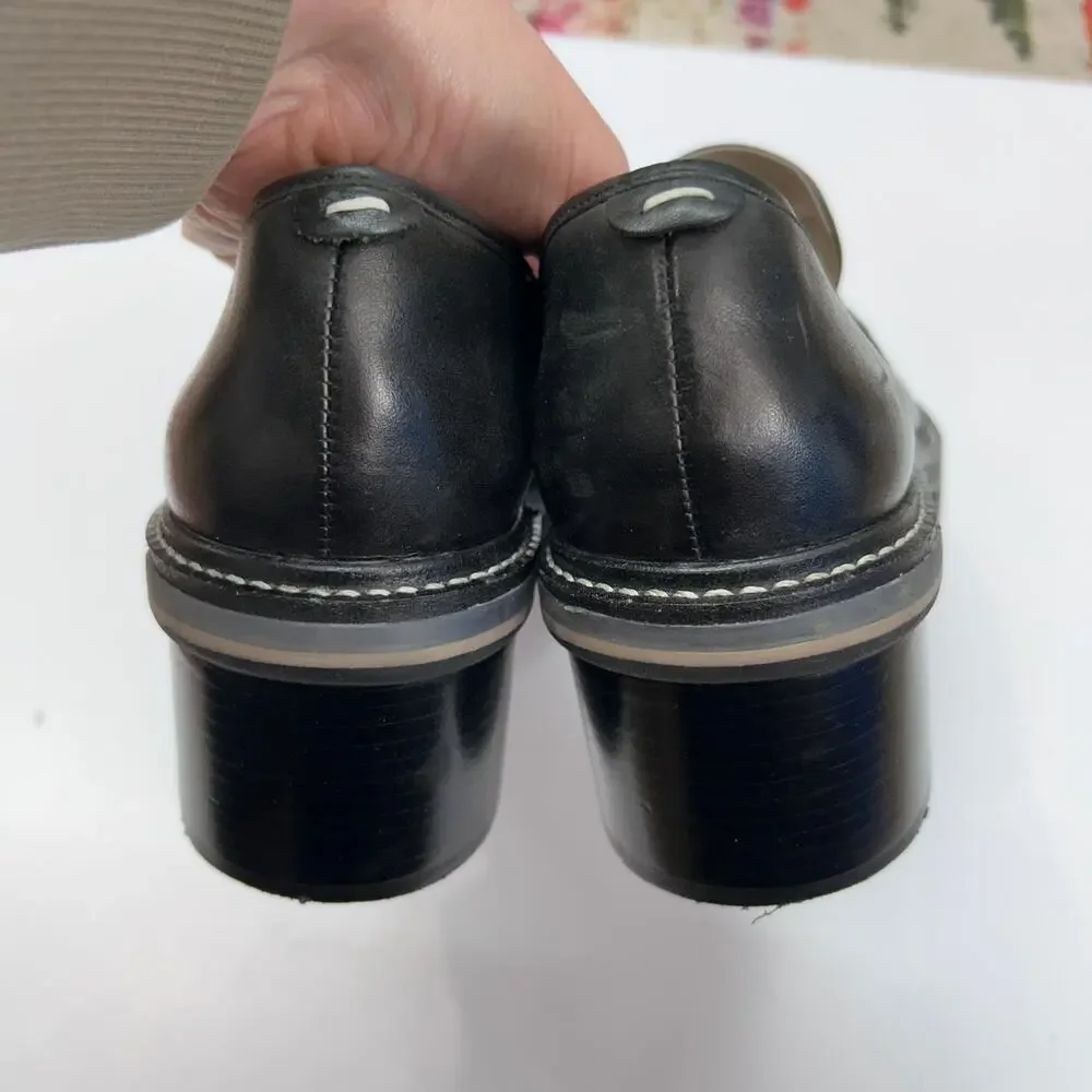 $228 Bernardo Black Slip On Leather Selma Loafers 10 Lug Sole Preppy Block Heel
